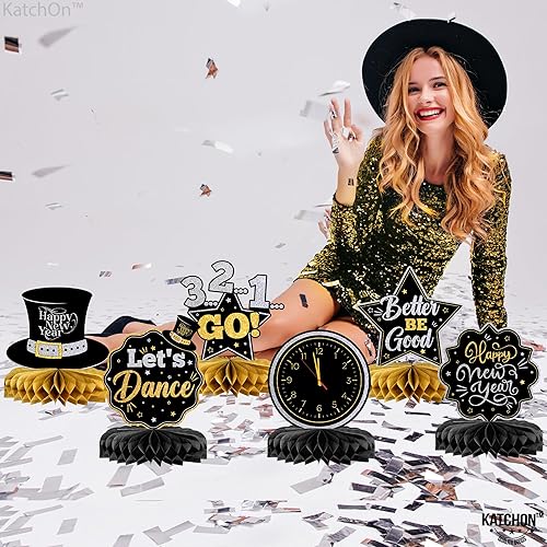 Miniatura 5 de KatchOn, Decoraciones de centros de mesa de nido de abeja de Año Nuevo, paquete de 9  Suministros para fiesta de Año Nuevo 2024  Centros de mesa NYE