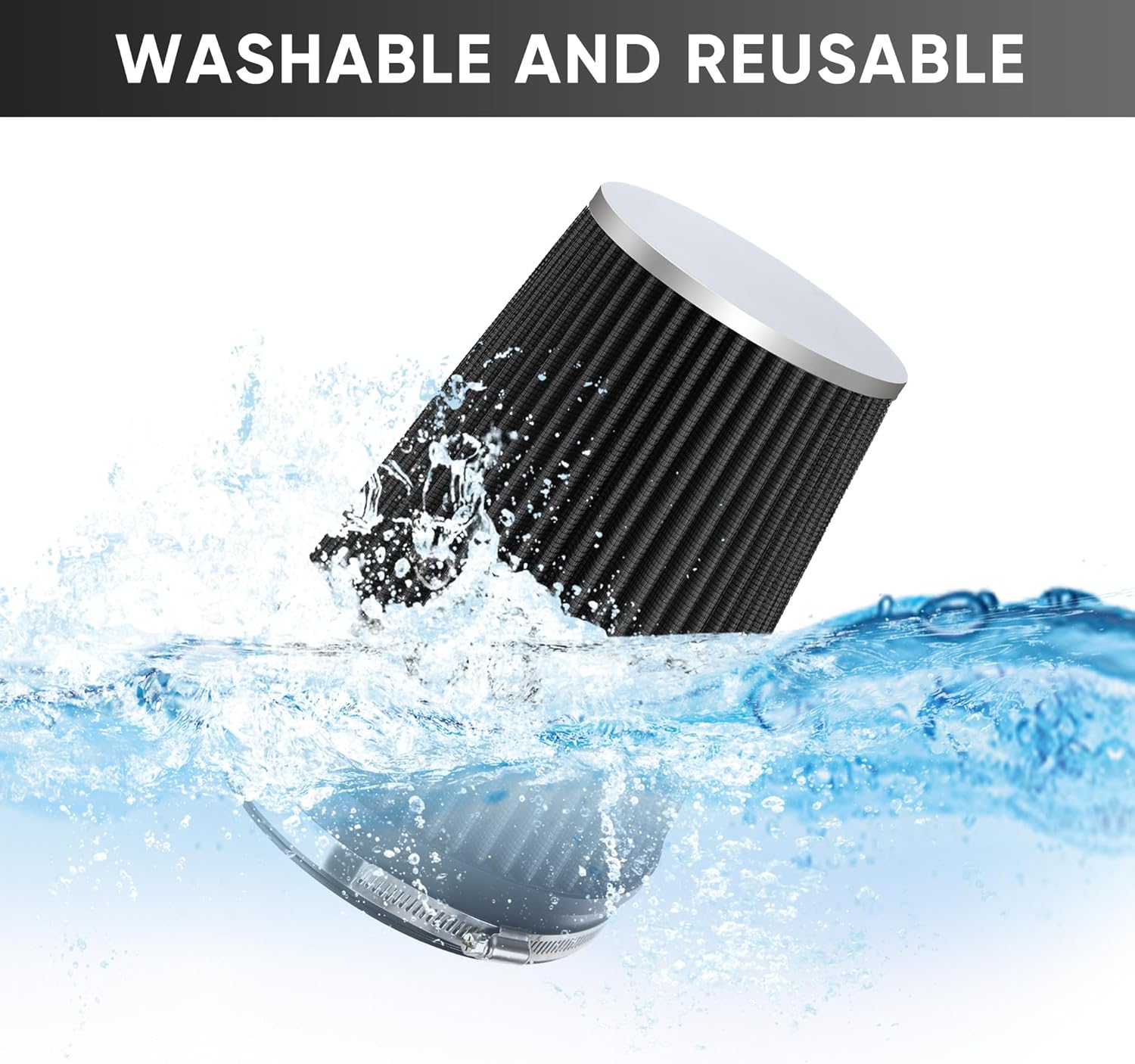 6" 152mm Cold Air Intake Filter Clamp-On Replacement High Flow Inlet Air Filter High Performance Washable Cone Filter 9" Tall Black