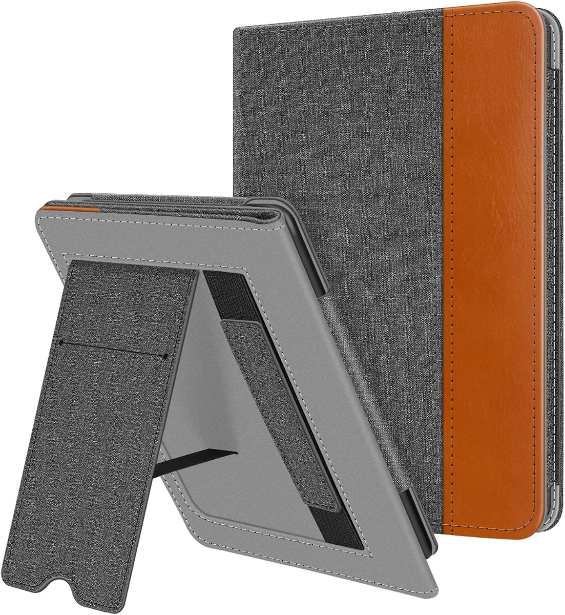 Fintie Stand Case for 6" Kindle 11th Generation 2024/2022, Gray/Brown | Foldable Kickstand PU Leather Cover, Card Slot & Hand Strap, Auto Sleep/Wake, for All-New Kindle 2024/2022 11th Gen e-Reader