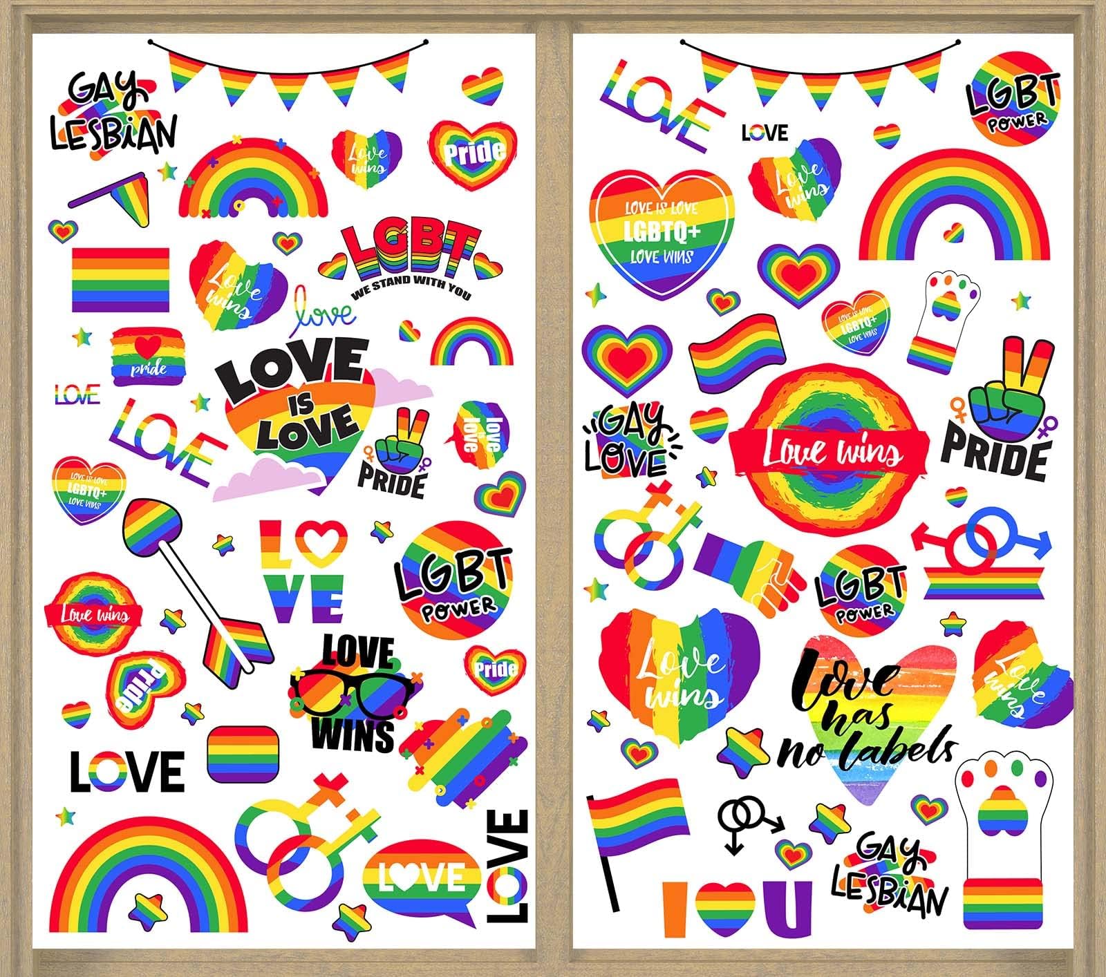 Whaline Pride Window Clings - 9 Sheet Rainbow Heart Decals For LGBT Pride Month & Home Decor
