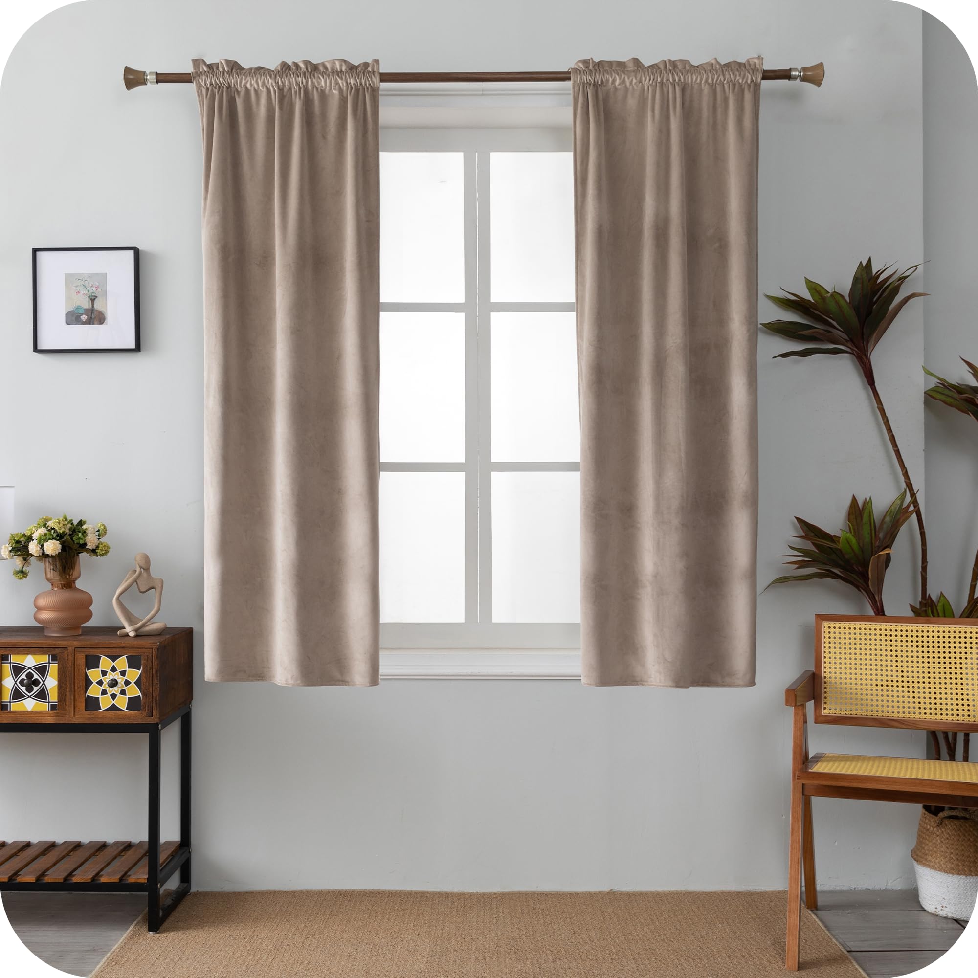 GIRASOLE HOME Coppia Tende Adelaide Morbide Oscuranti Termiche in Velluto 2 Pannelli da 70x150cm con Tasca, Tortora