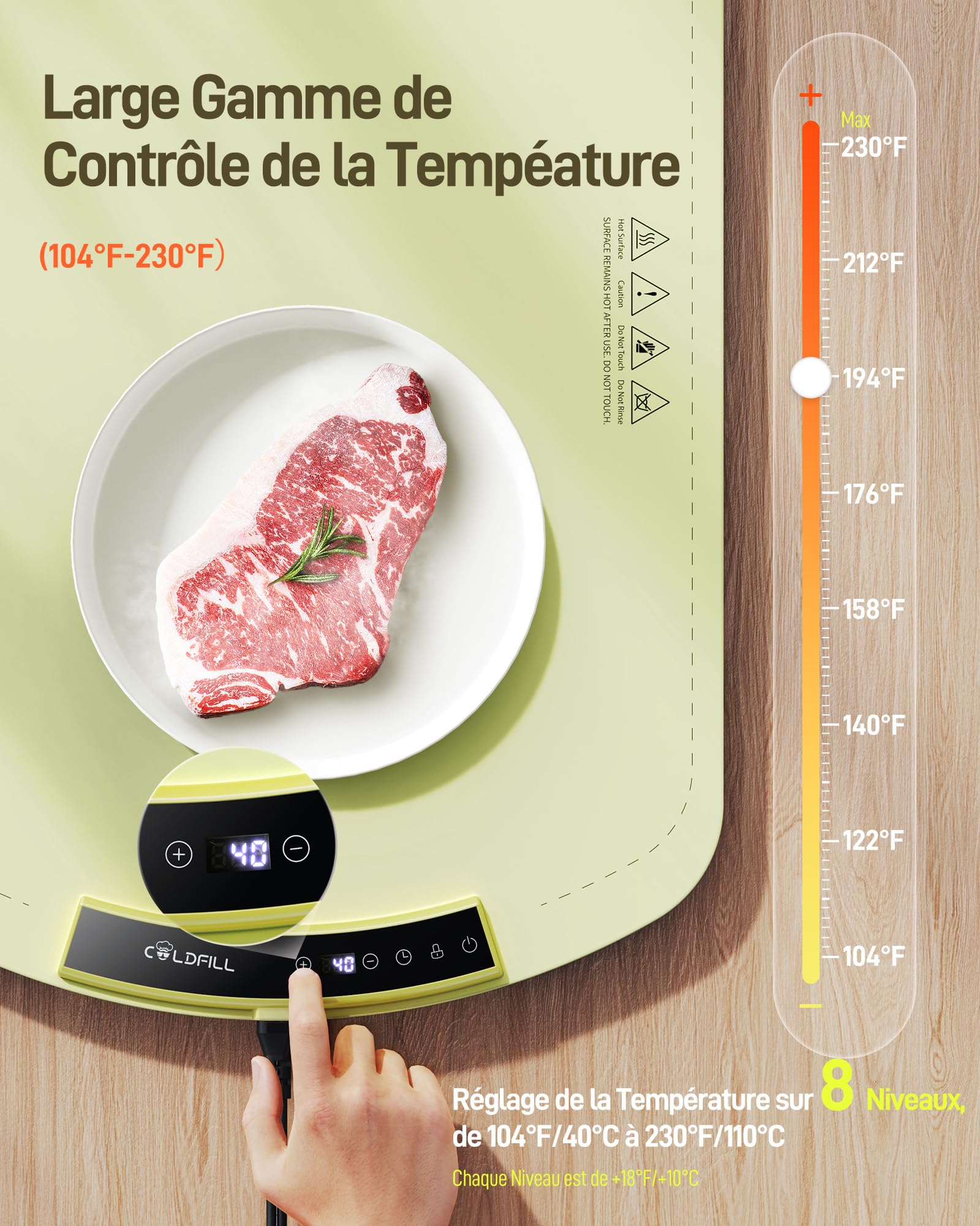 Chauffe Plat Electrique - Garde Les Aliments au Chaud pour Les Buffets et Les Fêtes, 8 Niveaux de réglage de la température, Chauffage Rapide, pour dîners en Famille et fêtes, 60x40x2.5cm