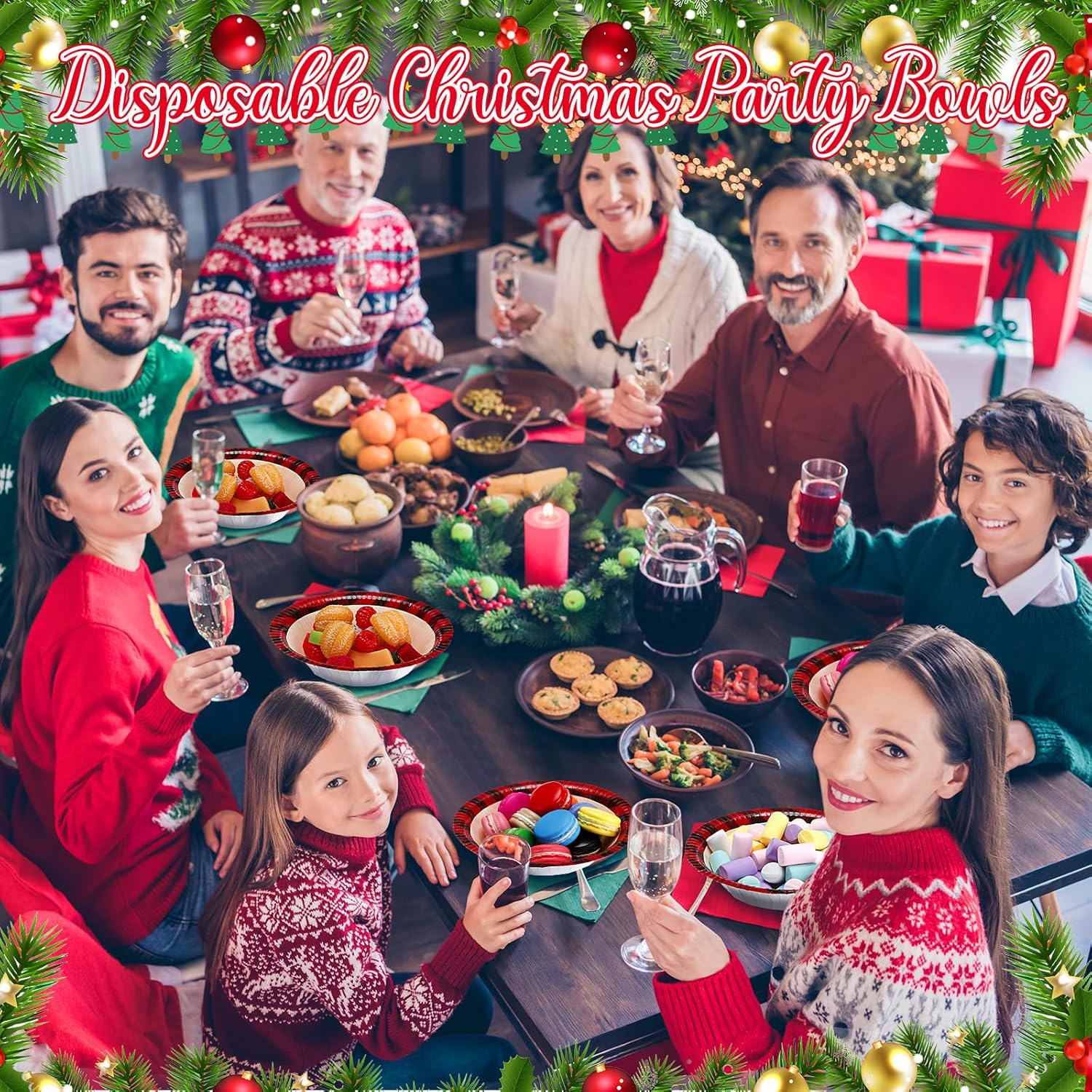 Jinei 200 Pcs Christmas Paper Bowls Bulk 7 Inch 16 oz Red and Black Buffalo Plaid Checkered Bowls Disposable Snack Dessert Salad Soup Serving Cups for Winter Holiday Xmas Party Favor Supplies