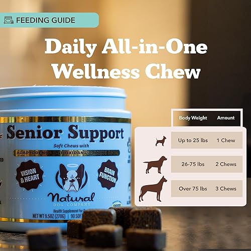 Miniatura 5 de Natural Dog Company Vitaminas masticables para perros mayores para la salud del cerebro, el corazón y los ojos, apoyo cognitivo, claridad de visión