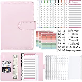 A6 Binder Budget Planner Deutsch: Geld Organizer Budget Planer mit 12 Binder Taschen, 12 Budgetblätter Deutsch, Etikettenaufklebern Sparbuch für Reisen,Tagebuch und Geschenk