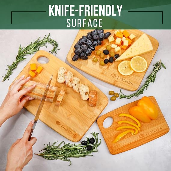 Daniks Bamboo Cutting Board 9 x 6 in (Small), ExtraThick HeavyDuty, with Hanging Hole, PreOiled, EcoFriendly