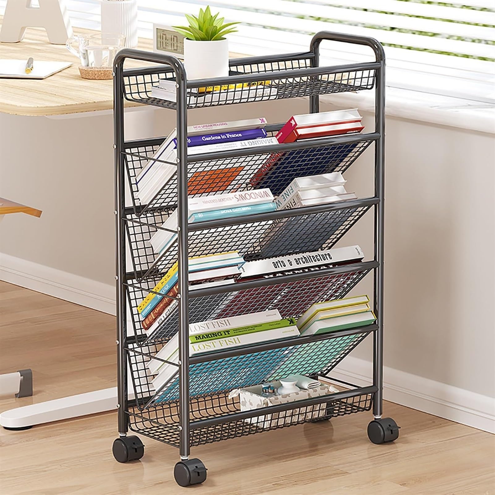 Carrello Porta Libri Amagogo Con Ruote - Organizer Mobile 38x25x26 Cm - Per Scrivania, Cucina E Ufficio