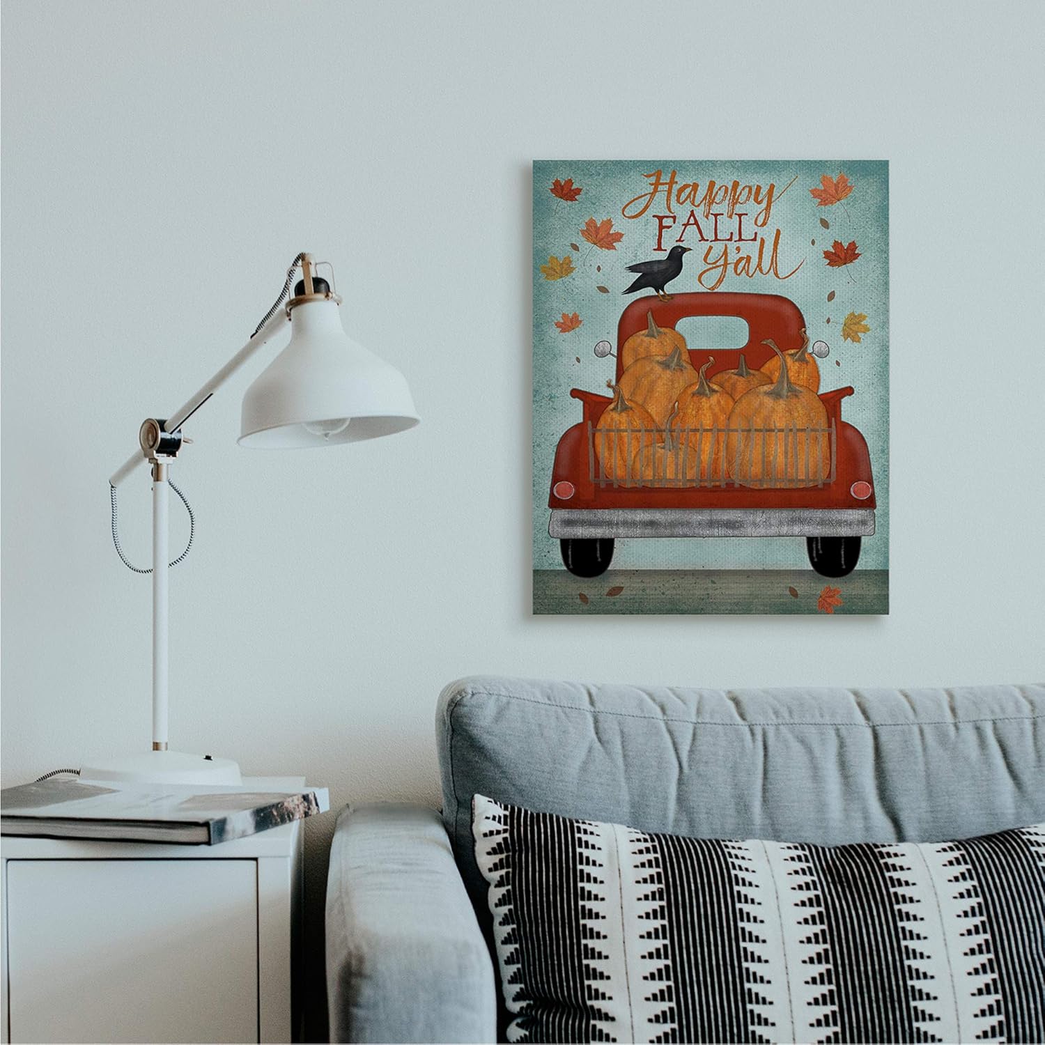 Stupell Industries Happy Fall Y'all Autumn Harvest Red Truck, Design by Beth Albert Canvas Wall Art, 24 x 30, Blue