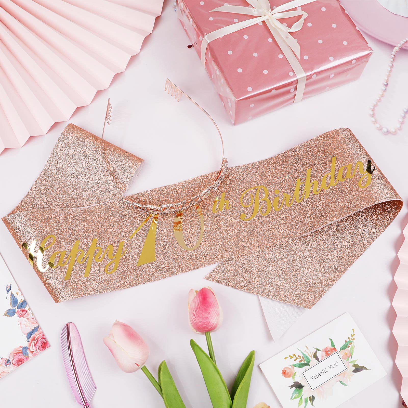 Schärpe & Diadem Set Zum 10. Geburtstag – Rotgold, Mit Strass-Krone & Perlennadel
