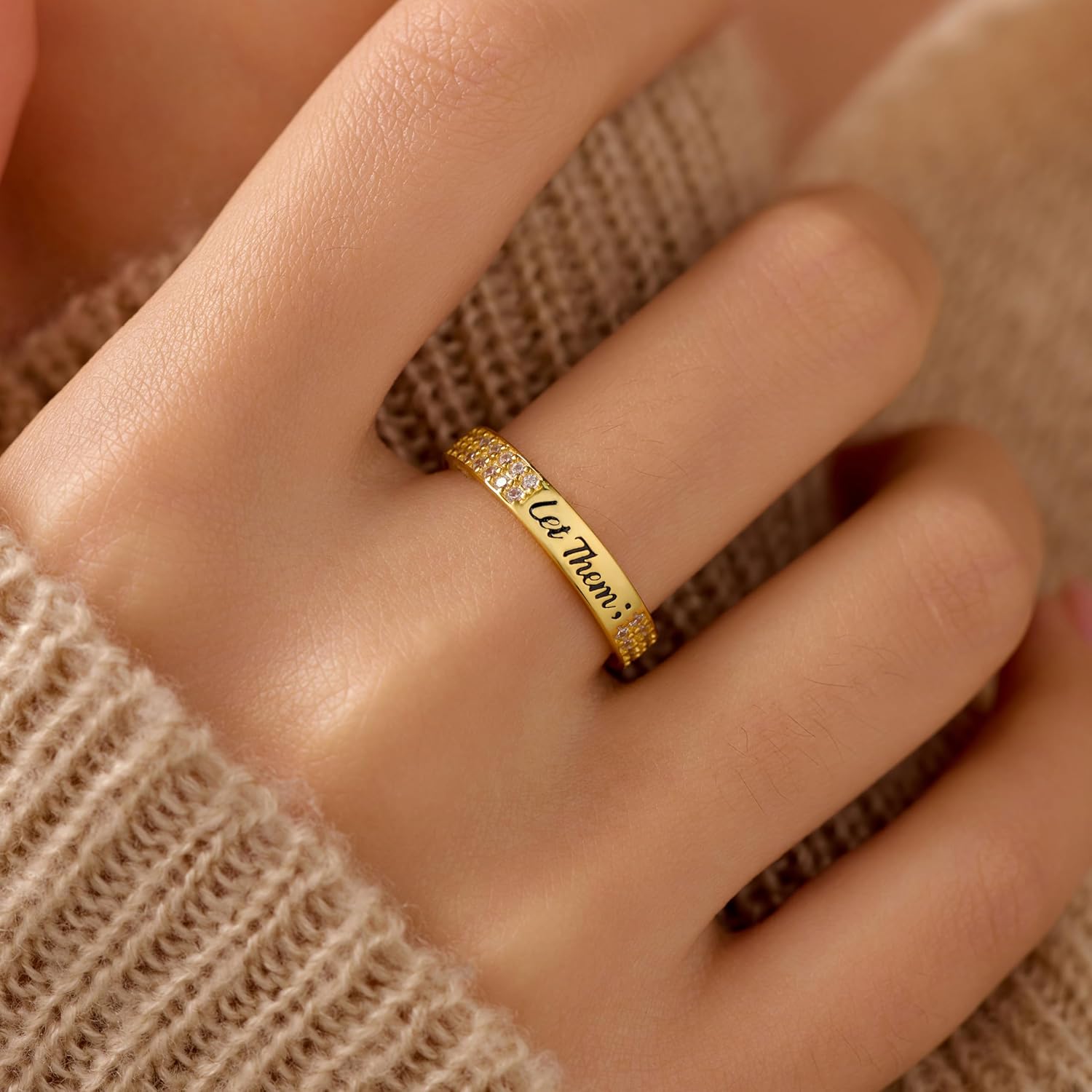 925 Sterling Silver Let Them Ring for Women Men Friendship Rings Self Worth Motivation Inspirational Rings Self Love Ring for Her Pavé CZ Band Jewelry Encouragement Christmas Gifts for Sister Friend - Image 3