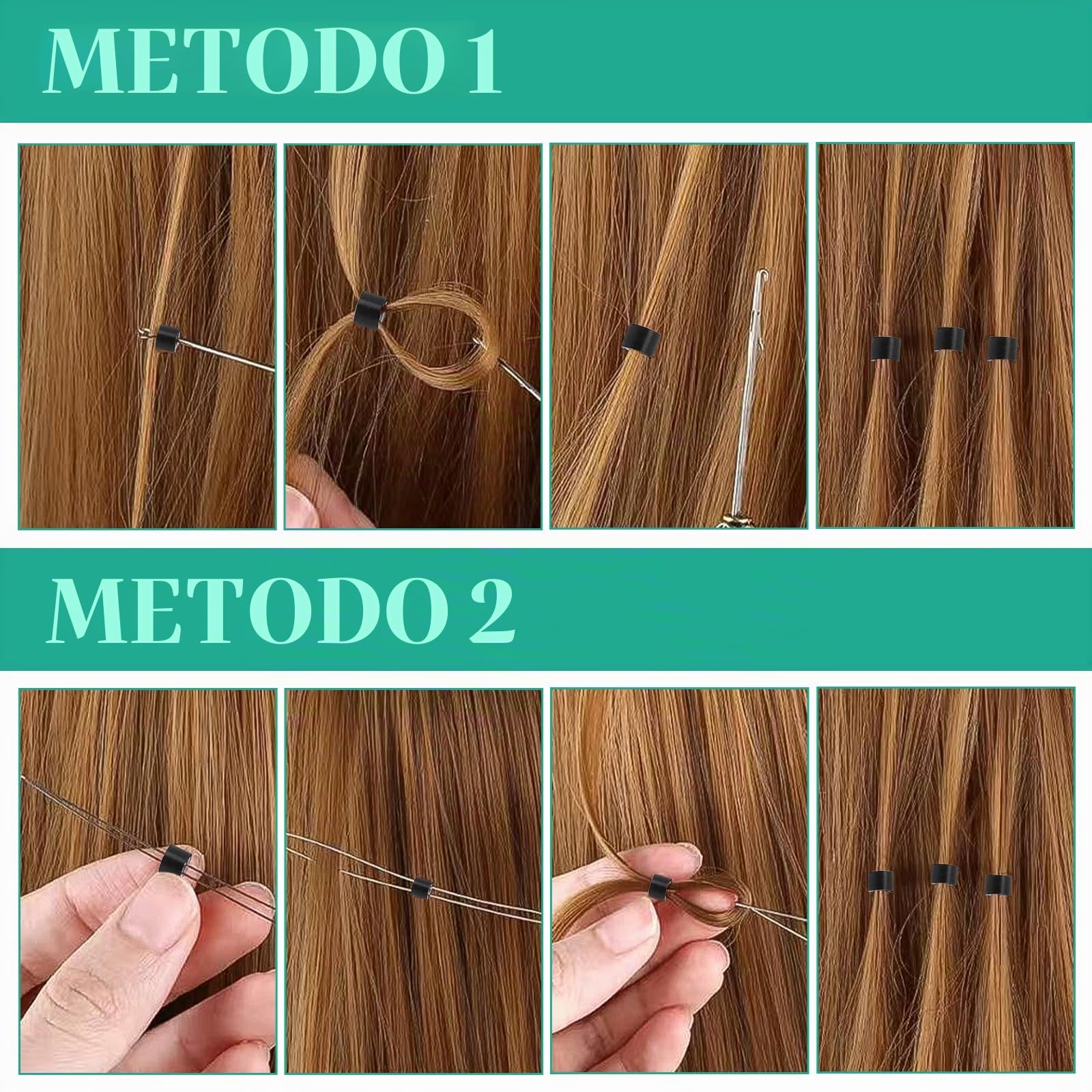 Kit Extension Capelli Microring e Nanoring 200 Micro Anelli Silicone 5x3mm, Accessori Extension Capelli con Pinza, Ago Infilatura e Infila Passanti, Strumento Professionale per Salone e Casa