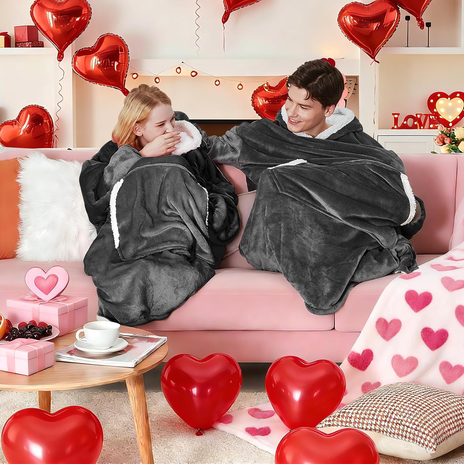 yescool Wearable Blanket Hoodie, Flannel Sherpa Fleece Blanket Sweatshirt for Adults Women Men,One Size Fits All - Image 2