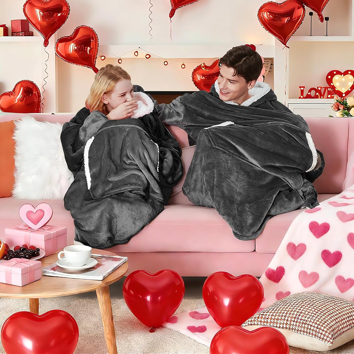 yescool Wearable Blanket Hoodie, Flannel Sherpa Fleece Blanket Sweatshirt for Adults Women Men,One Size Fits All Grey Oversized image 1