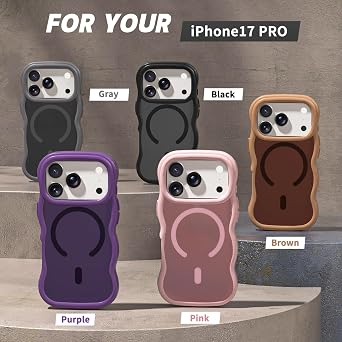 Magnetic for iPhone 17 Pro Max Black Phone Case 6.9 inch, Cute Curly Wavy Frame Compatible with Magsafe Hard Translucent Matte Clear Back Cover Shockproof Phone Cover for Women Girls