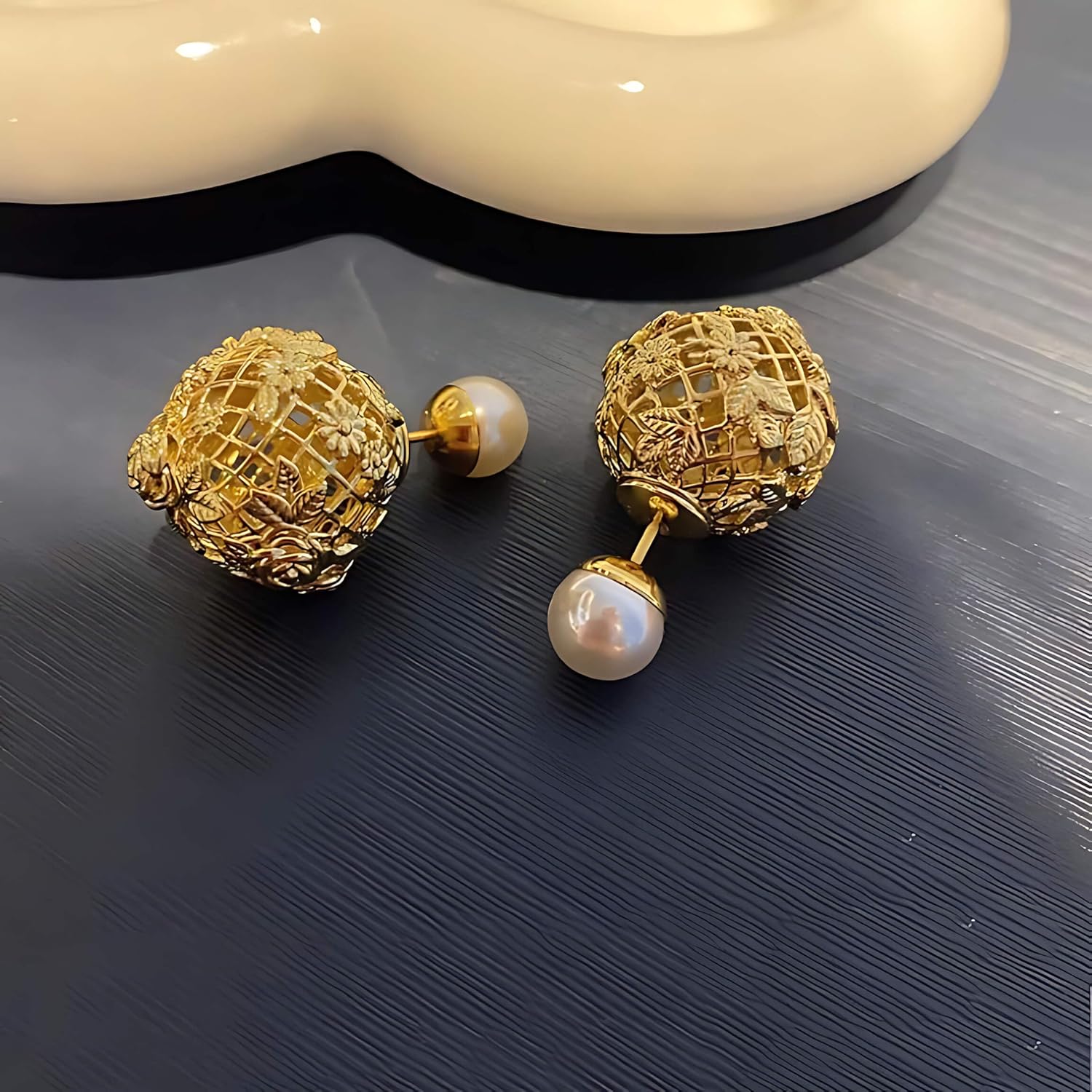 Bernice Exquisite Camellia Blossom Pearl Earrings 18K Gold Plated Stud Earrings for Women