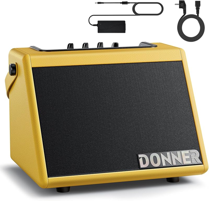 Donner parlante de batería eléctrica de 20 W, amplificador pequeño inalámbrico para juegos de batería y teclados electrónicos, DDA-20 portátil para práctica en casa y rendimiento al aire libre (amarillo)