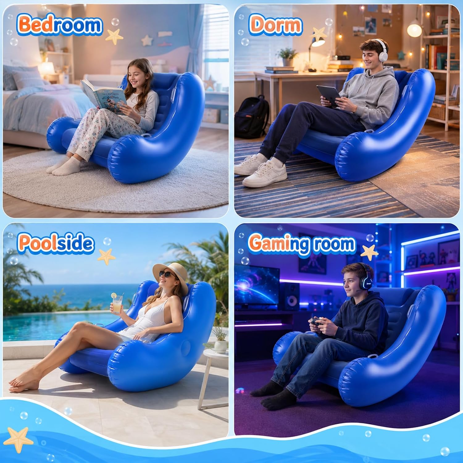 Sensory Rocking Chair for Kids, Inflatable Chair with Soft Flocking Surface