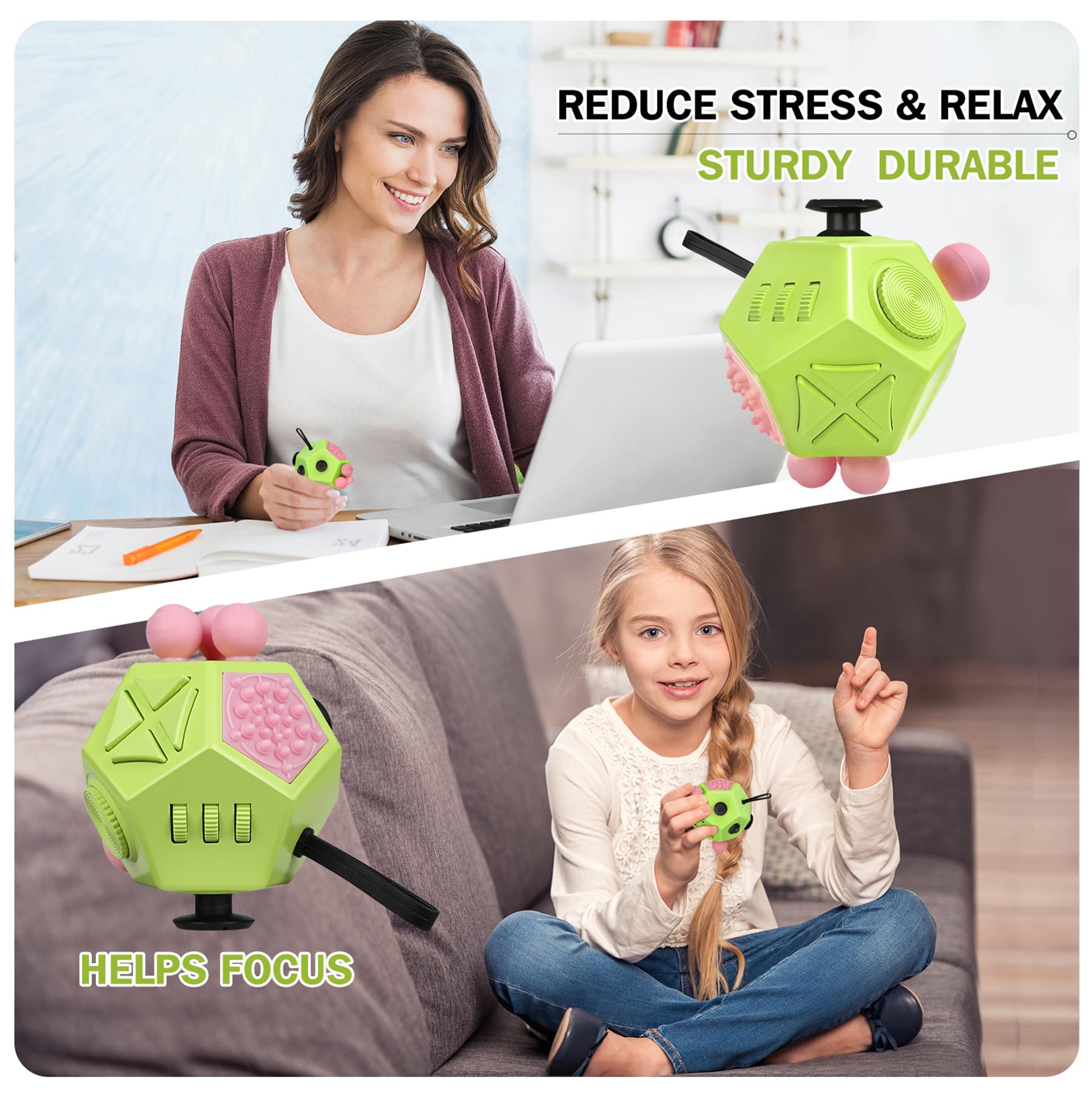 VCOSTORE Fidget Cube with 12 Sides - Original Cubo Antiestres Adultos Dado Antiestres Fidget Cube Toy for All Ages with ADHD, Add, ASD, ADHD — view 7