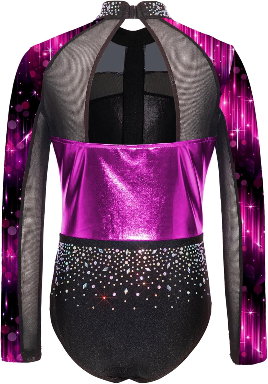 Gymnastics Leotard for Girls Shiny Metallic Long Sleeve Tumbling Outfits And Shorts with Hairtie Gym Bag Outfit
