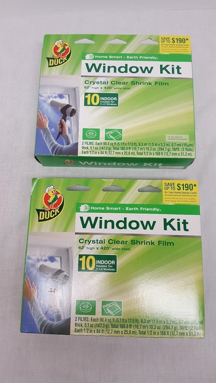 2 Pack Duck Brand 1163221 62Inch by 420Inch 10Window Shrink Film Window Insulator Kit