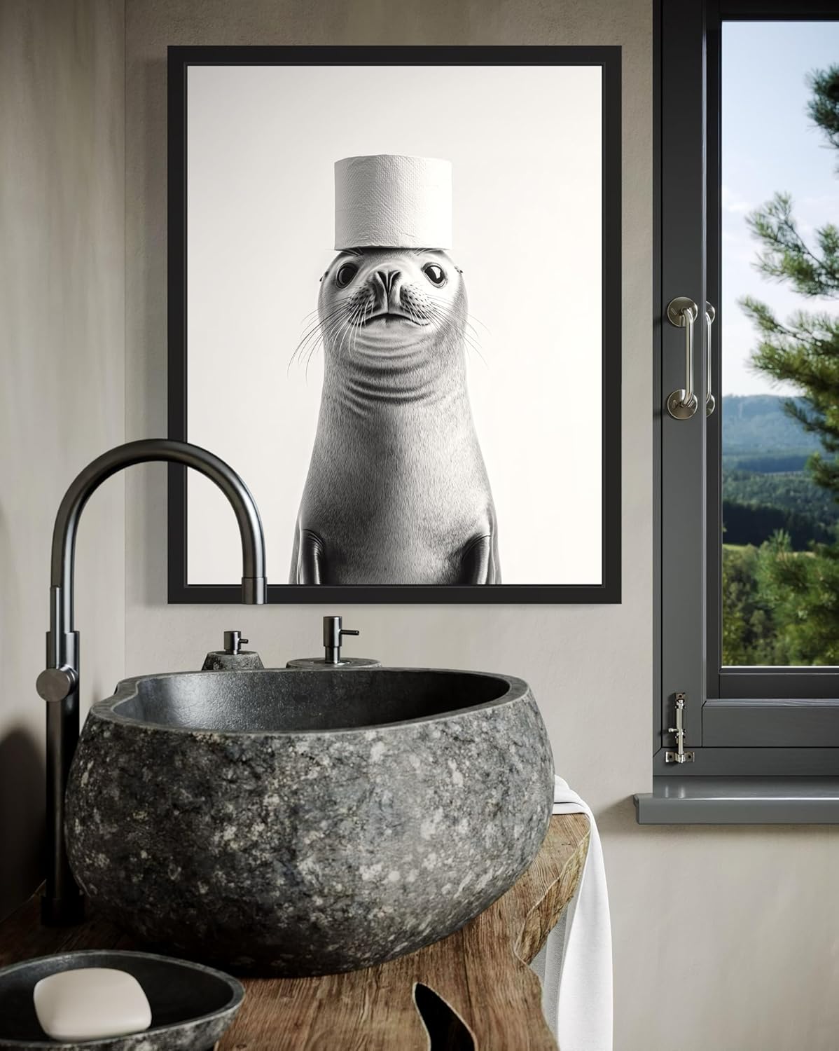 Seal Bathroom Wall Art Print Poster, Animal Restroom Decor Posters Prints Home Picture Painting Artwork Gallery 9b (Seal (2), 8 x 10 inches, Black Frame)