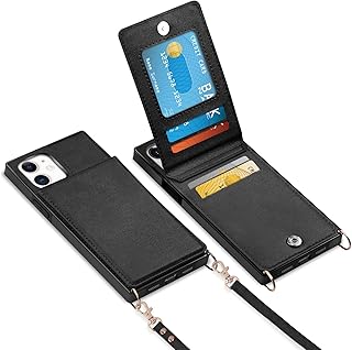 Vofolen for iPhone 11 Case Wallet Card Holder Leather PU Flip Cover Folio Lanyard Crossbody Strap Women Girl Magnetic Clasp Kickstand Square Heavy Duty Protective Bumper Armor for iPhone 11 Black