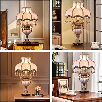 European Style Table Lamp Victorian Table Lamp with Fabric Lampshade and Resin Lamp Body Tiffany European Style Desk Lamp Light for Bedroom Living Room Dining Room Bedside