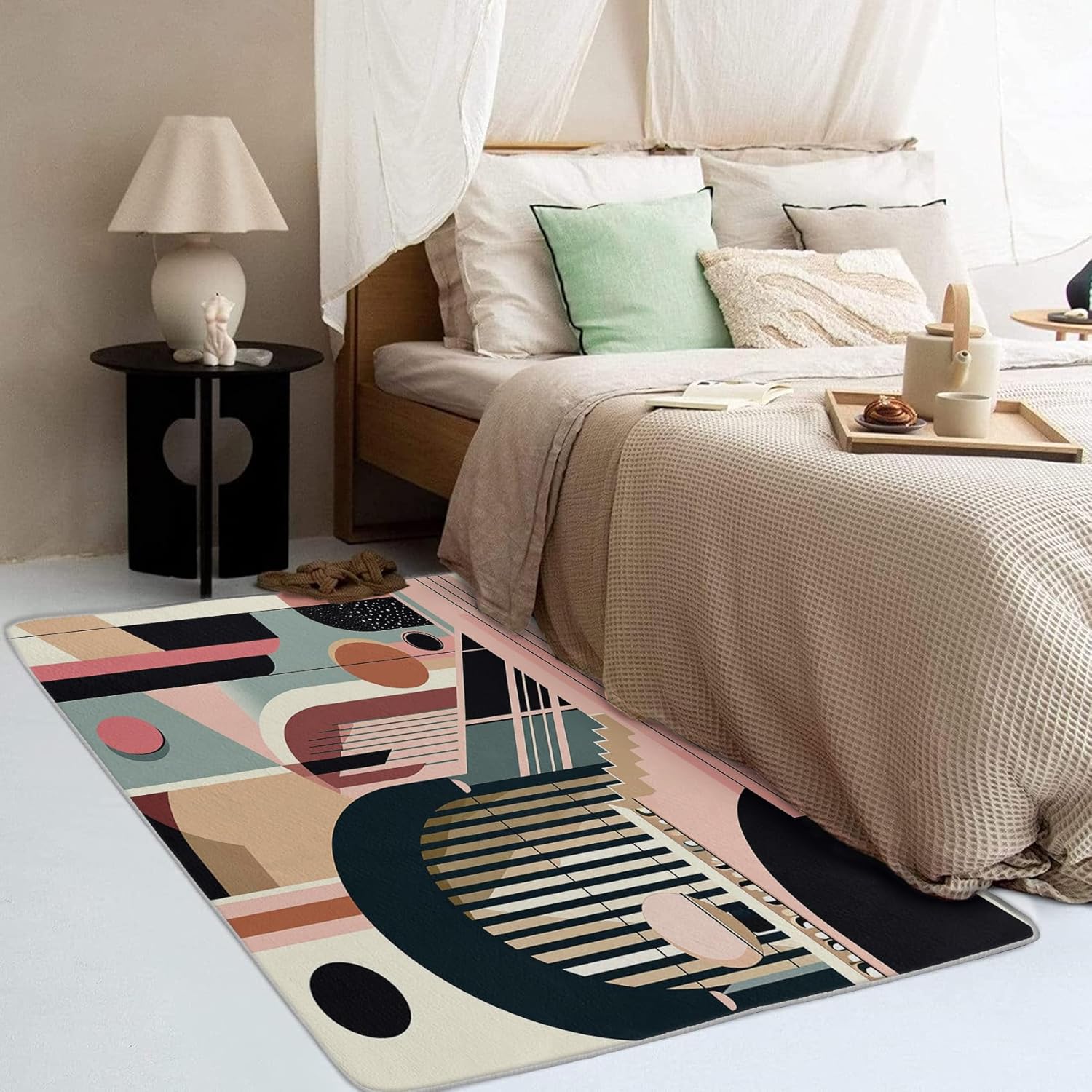 Mid-Century Modern Rug 3x4 Area Rugs, Geometric Rugs for Entryway, Abstract Geo Carpet for Bedroom Living Room, Soft Low Pile Washable Non-Slip Indoor Door Mat, Home Decor Rug