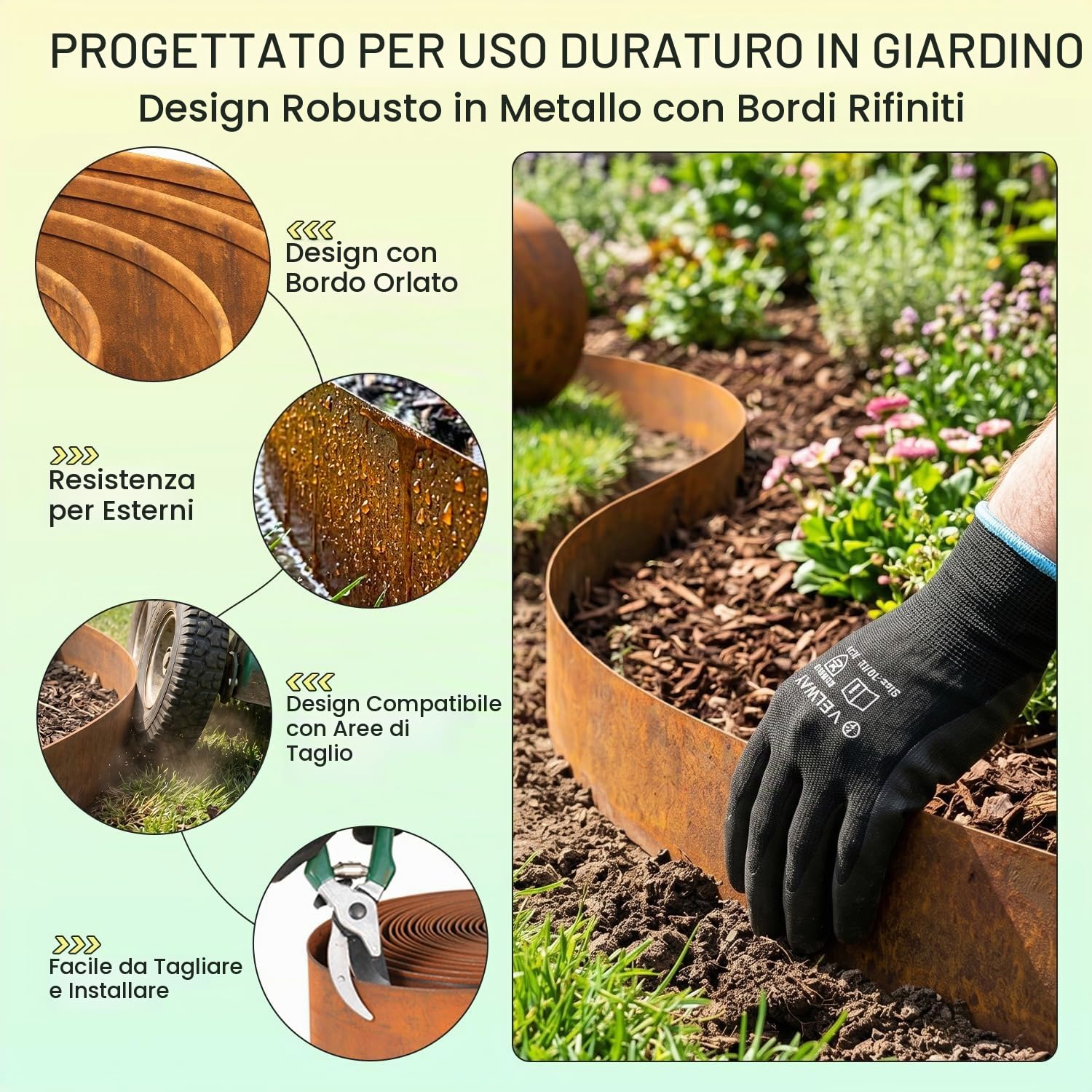 Velway Bordura per Aiuola in Acciaio Corten 10 m, Altezza 14 cm