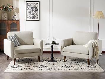 ELUCHANG Accent Chair Set of 2, Oversized Mid Century Modern Arm Chair, Soft Linen Fabric Sofa Chairs Upholstered Comfy Chair for Living Room Bedroom Apartment Oatmeal