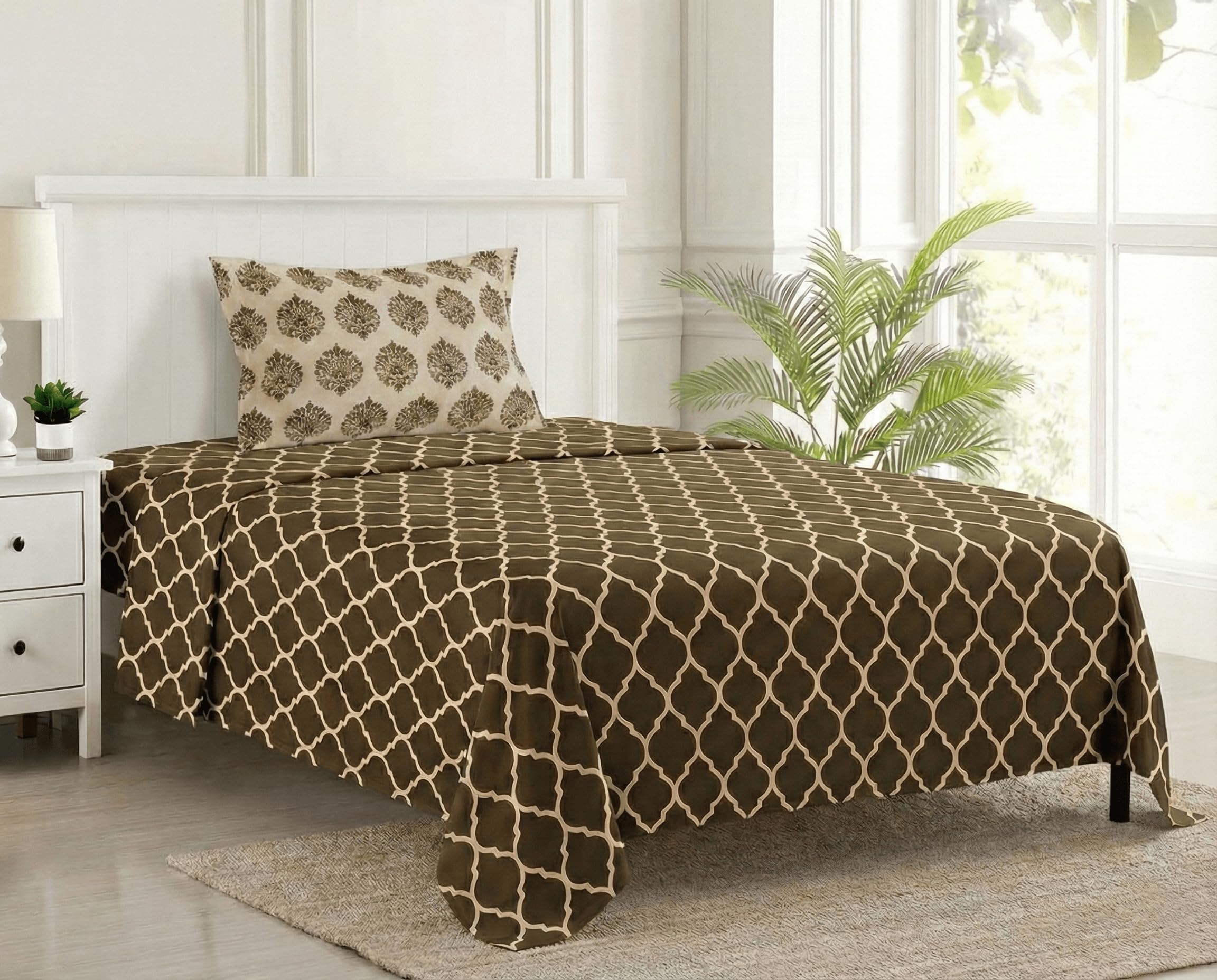 Trance Home Forest Green Cotton Queen Bedsheet Set -29
