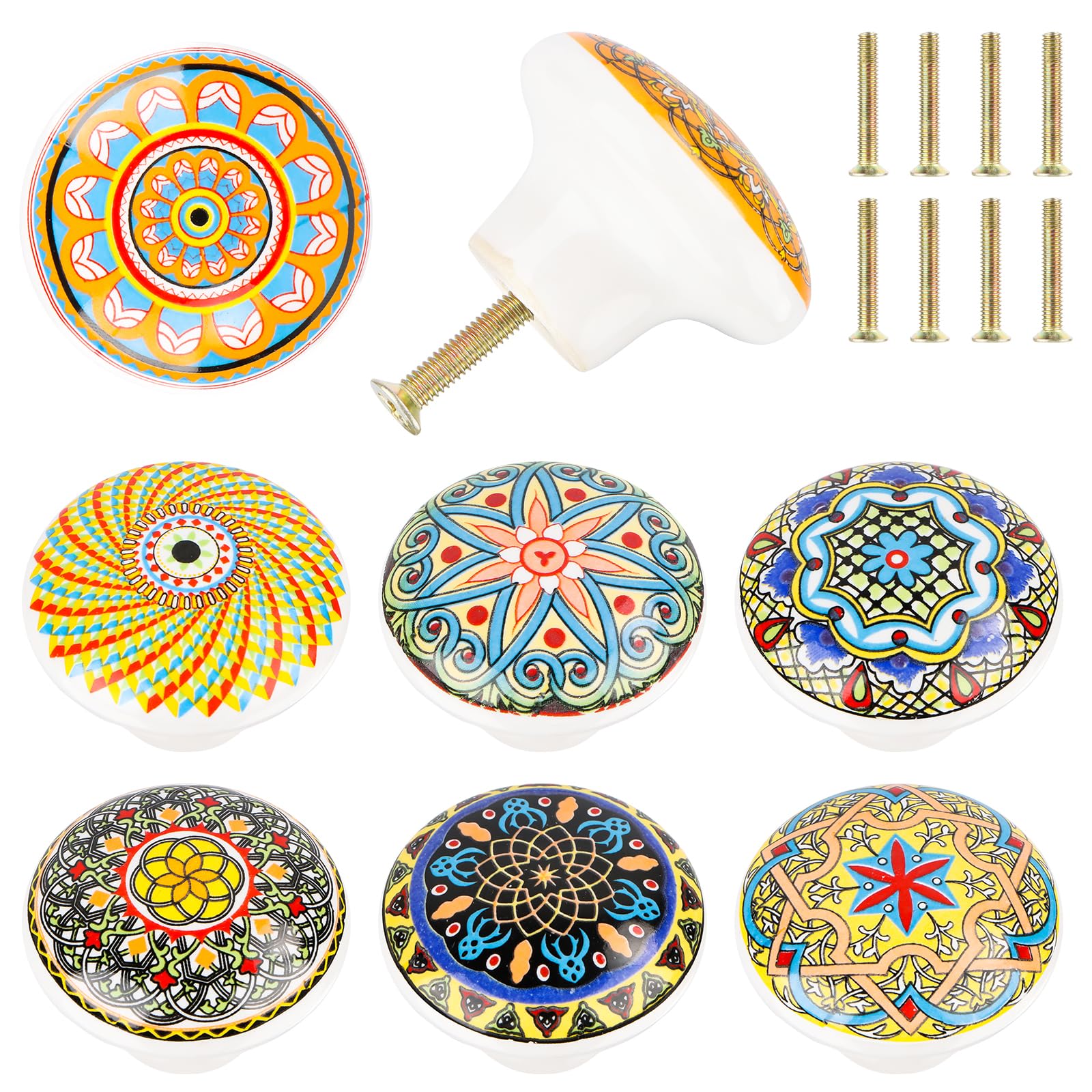 8 Pcs pomelli per mobili Pomelli ceramica per cassetti in stile bohémien Pomelli in 8 modelli diversi per armadio, maniglie di porte e credenze
