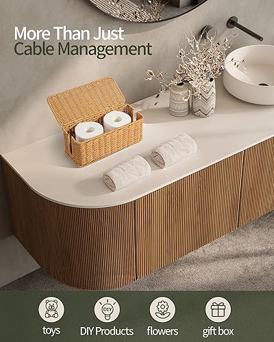 Miniatura 4 de YECAYE Caja de gestión de cables tejida a mano, caja organizadora de cables decorativa para tiras de alimentación y cables, organizador de cables