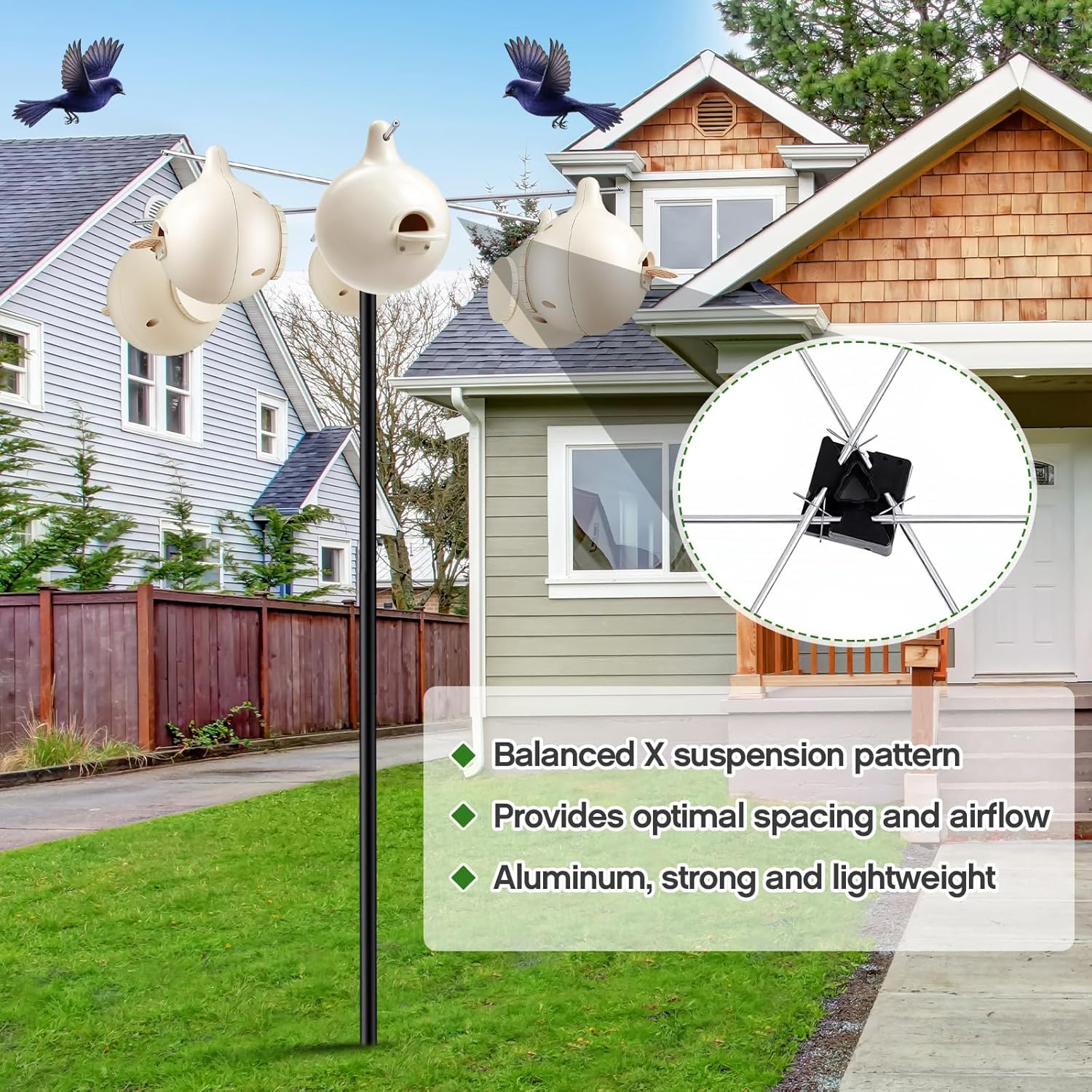 Yaocom Complete Purple Martin Gourds and Pole Package Include 15' Telescoping Martin House Pole, 8 Gourd House and 4 Hangers & Mounting Accessories Durable Birdhouse Mounting System-Easy Assembly