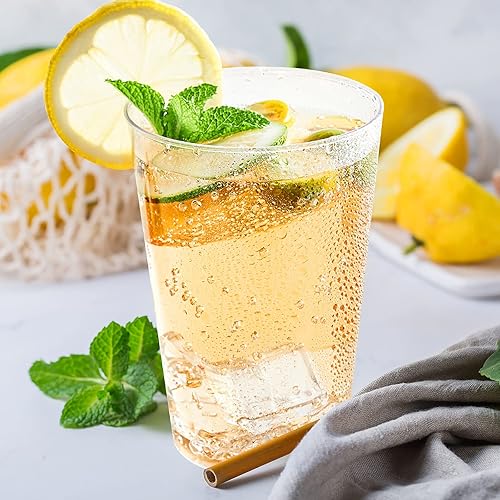 Vista 22 de FOCUSLINE Vasos de plástico transparente de 10 onzas, vasos desechables de plástico duro, reutilizables, 100