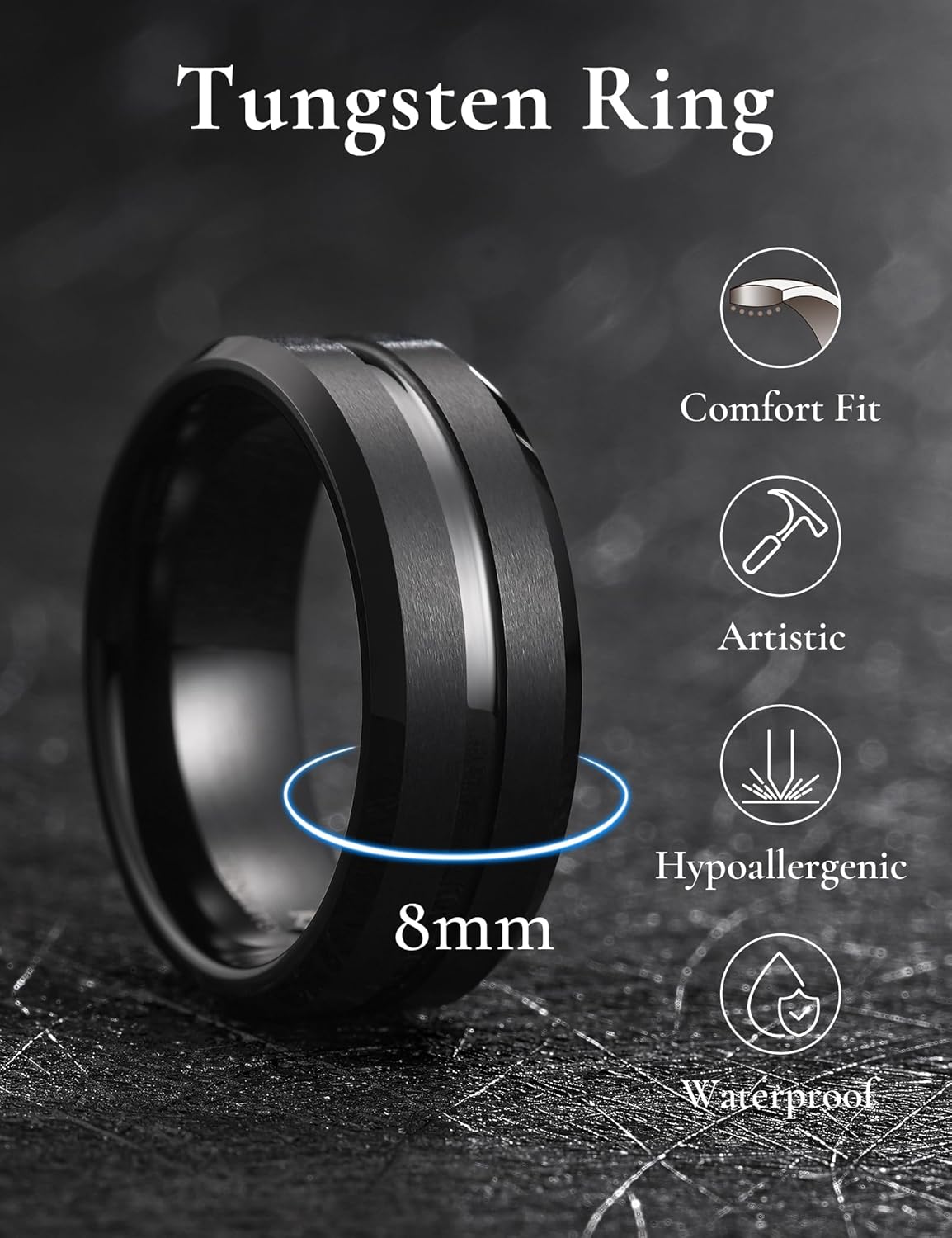 King Will Tungsten Carbide Wedding Band for Men Women-6/8/10mm Width Multicolor Available with Grooved Center Wedding Ring Suitable for Work, Gym Comfort Fit Size 4-16 - Image 3