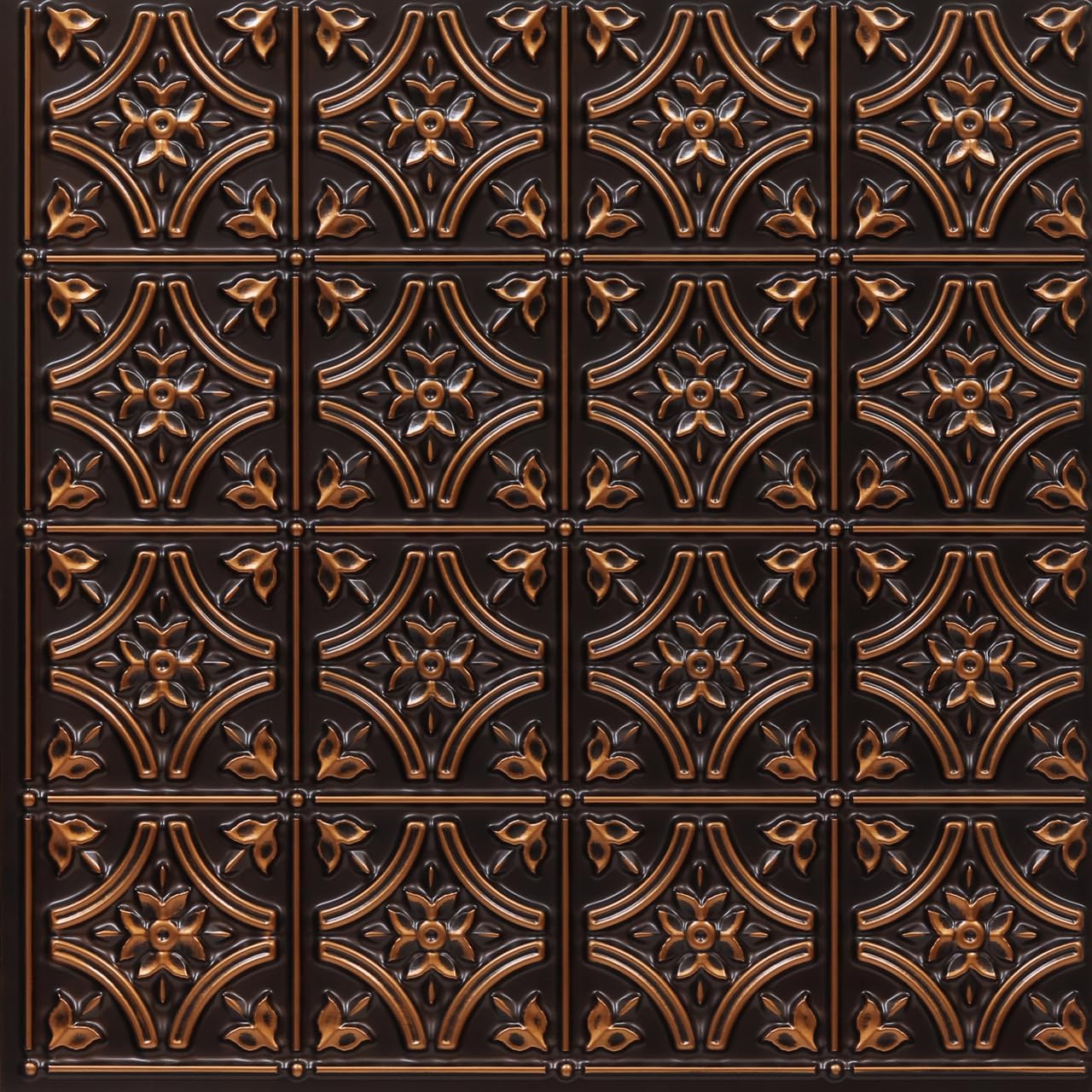 From Plain To Beautiful In Hours 150 Gothic Reims PVC 2' x 2' Glue-Up Ceiling Tile (Covers / 100 Sq. Ft), Antique Copper, 25 Pieces