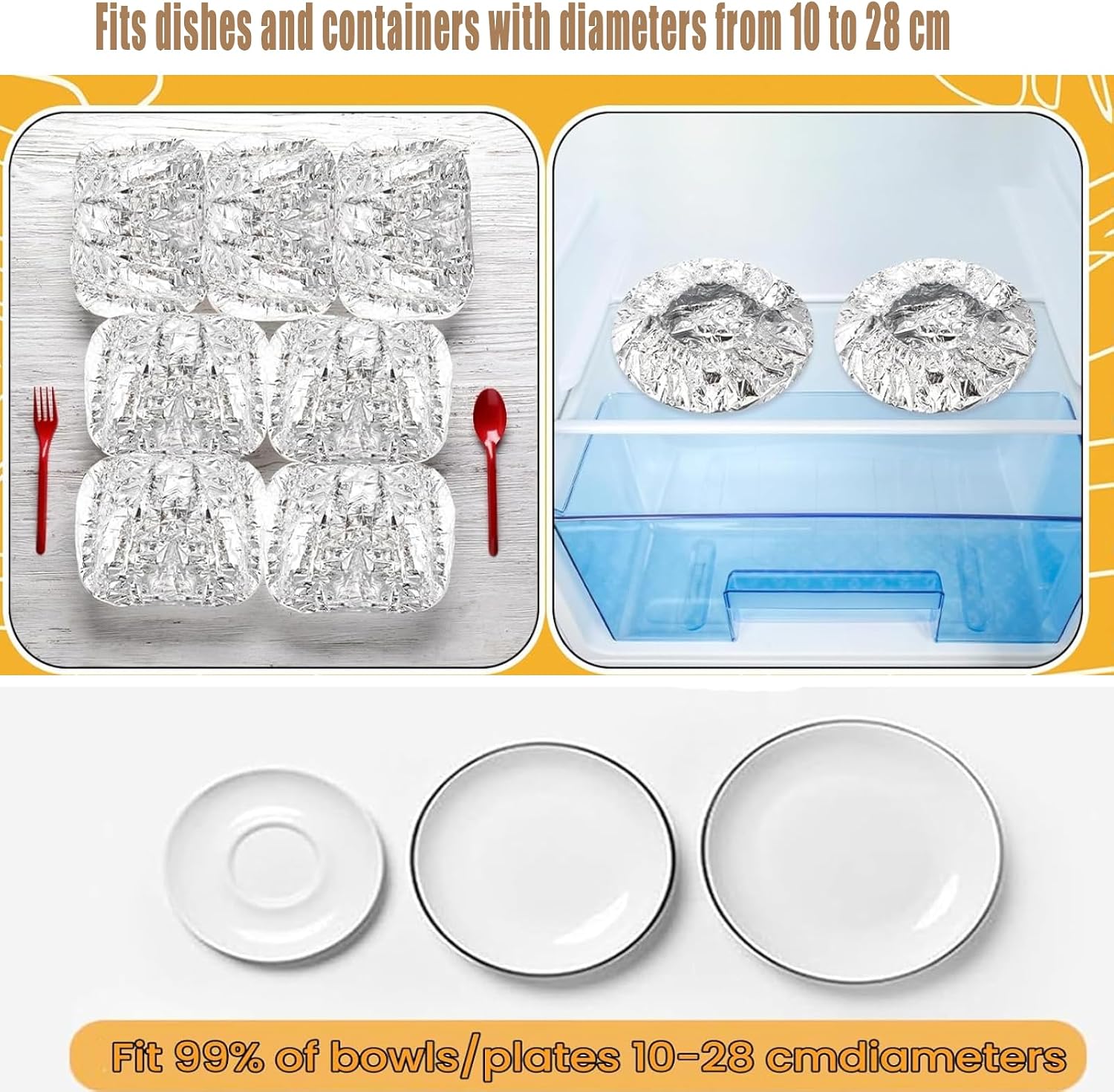 50PCS Reusable Aluminum Foil Food Covers - Universal Stretchable Lids for Bowls & Plates (4-11 inches) | Keep Food Fresh & Warm | For Parties, Meal Prep & Leftovers