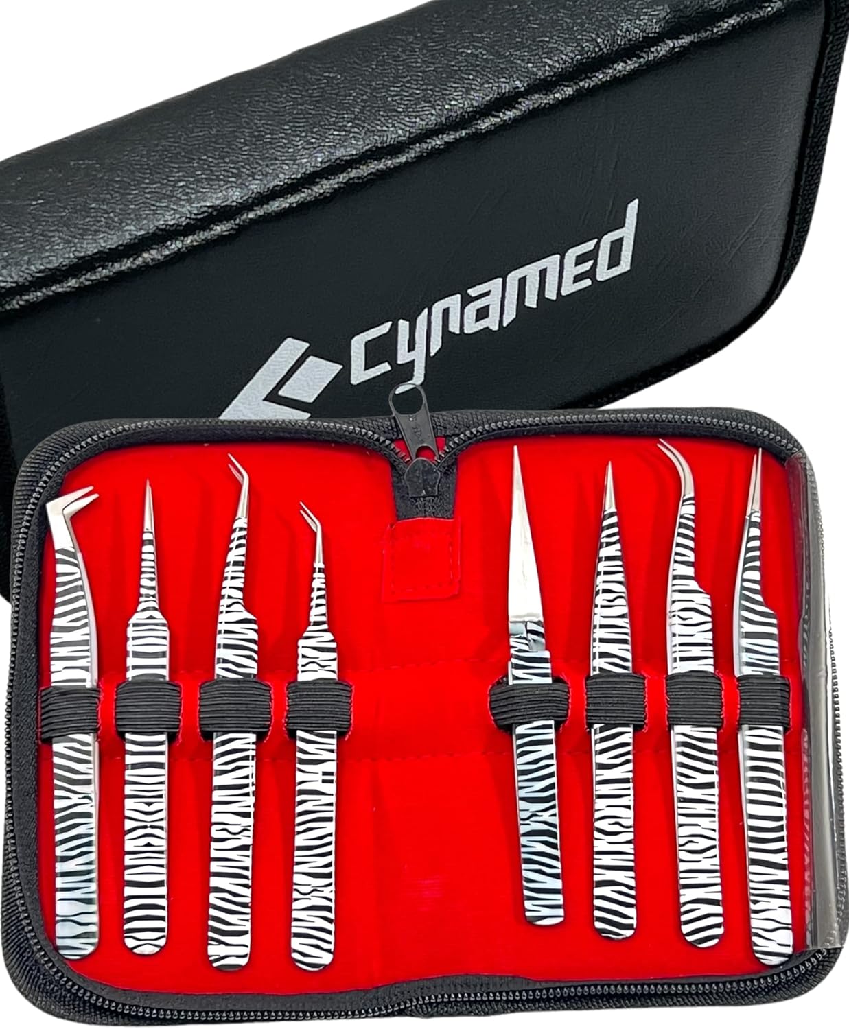 Precision Tweezers Set, Type Locking, 8 Pc, Point Type Straight and Curved, Length 4 1/4, 4 1/2, 4 3/4, 5 In, Material Coated, Stainless Steel, Resists Corrosion, Application Precision Assembly