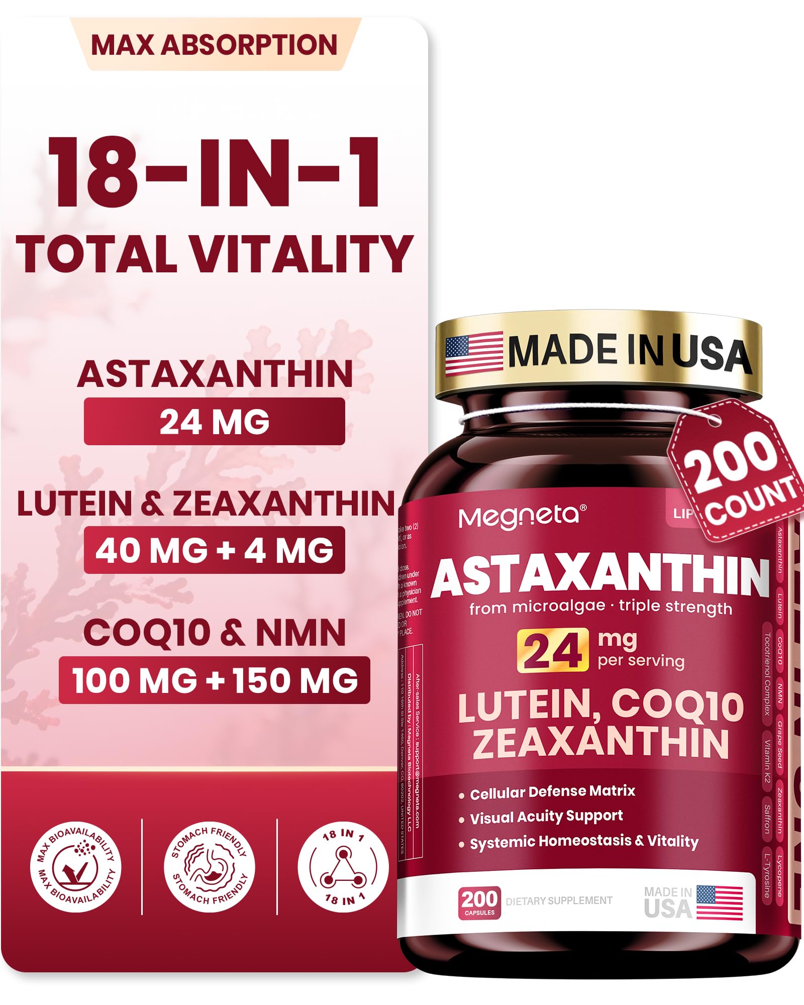 18-In-1 Astaxanthin 24mg Supplements ,Triple Strength Antioxidant Formula
