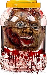 Gemscream Halloween Head in Jar Laboratory Faux Head Severed Prop Haunted House Creepy & Spooky Halloween Decoration Props...