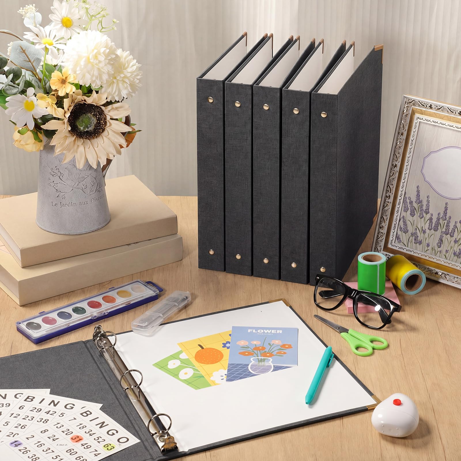 Fulmoon 6 Pcs Aesthetic 3 Ring Binders with Linen Cover 1 Inch Round Rings Binder with Inner Pocket 8.5 x 11 Binder Fits Letter Sized Durable for School Office and HomeDark Gray product thumbnail 6