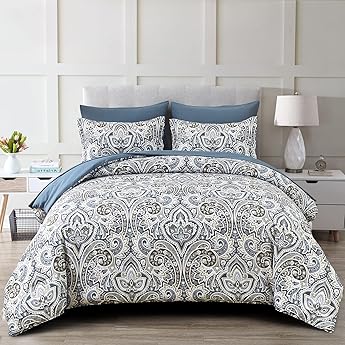 Paisley Comforter Set Queen with Sheets Bed in a Bag – Deep Pocket Fitted Sheet with Elastic Corners, Cozy Comforter, Pillowcases & Shams – Soft Microfiber All Season Bedding – Machine Washable