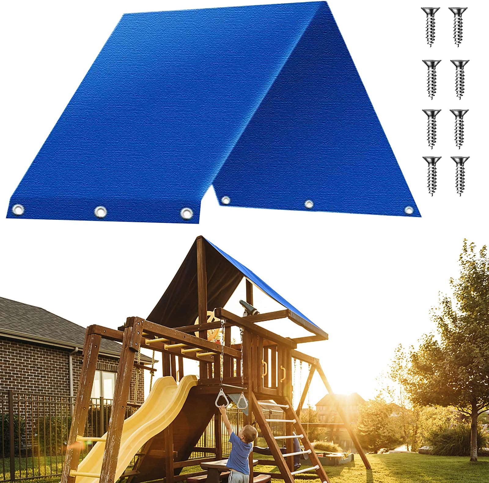 AVIUDHE Playground Swing Replacement Canopy, Outdoor Swing Playset Shade Tarp Replacement, 52 x 89 inch Playground Roof Canopy Sunshade Waterproof Trap Cover for Kids Outdoor Sunproof (Blue) ﻿