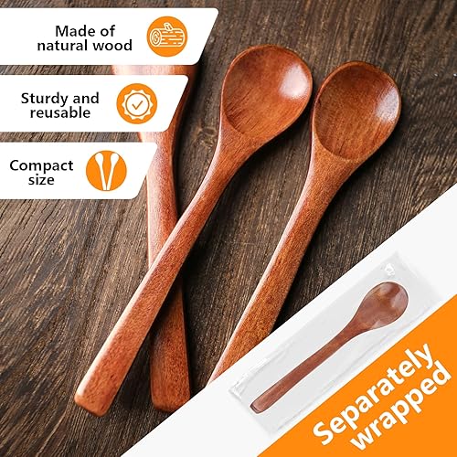 Miniatura 3 de HAKSEN 12 cucharas de madera pequeñas, mini cucharas de sal de madera de 5 pulgadas, cuchara de sopa de madera, cuchara de servir para café, té,