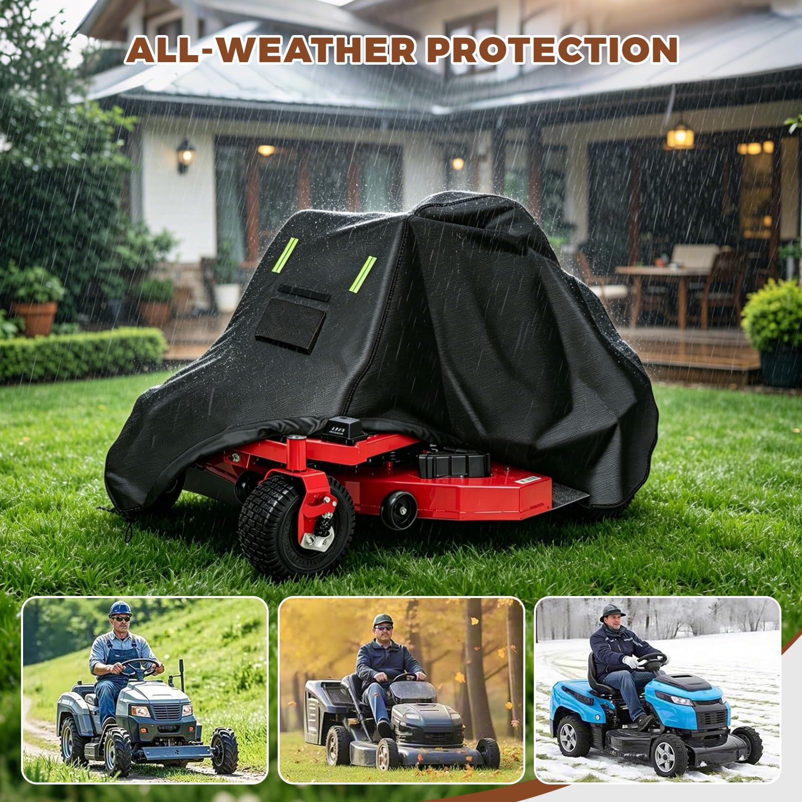Funda de Cortacésped,tela para tractor de jardín impermeable resistente a la intemperie 600D Oxford resistente, 250 x 110 x 110 cm