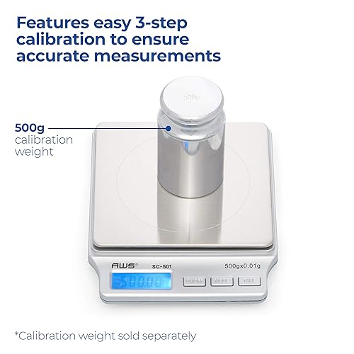 Miniatura 5 de American Weigh Scales Serie SC Balanza de Peso Digital de Precisión para Cocina, Balanza de Medición de Alimentos, 2kg x 0.1g (Plata), AMW-SC-2KG