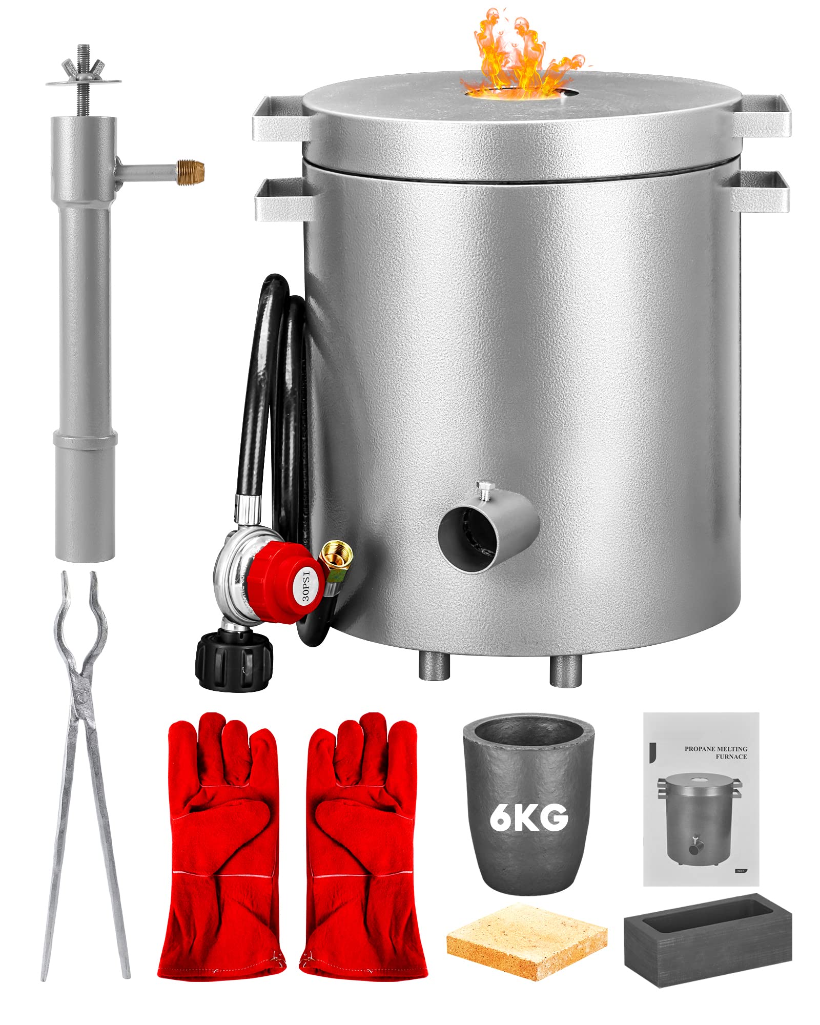 RIEDHOFF 6KG Propane Melting Furnace Kit with Crucible and Tongs, [High Capacity] 2700Â°F Perfect for Scrap Metal Recycle Gold Silver Copper Aluminum