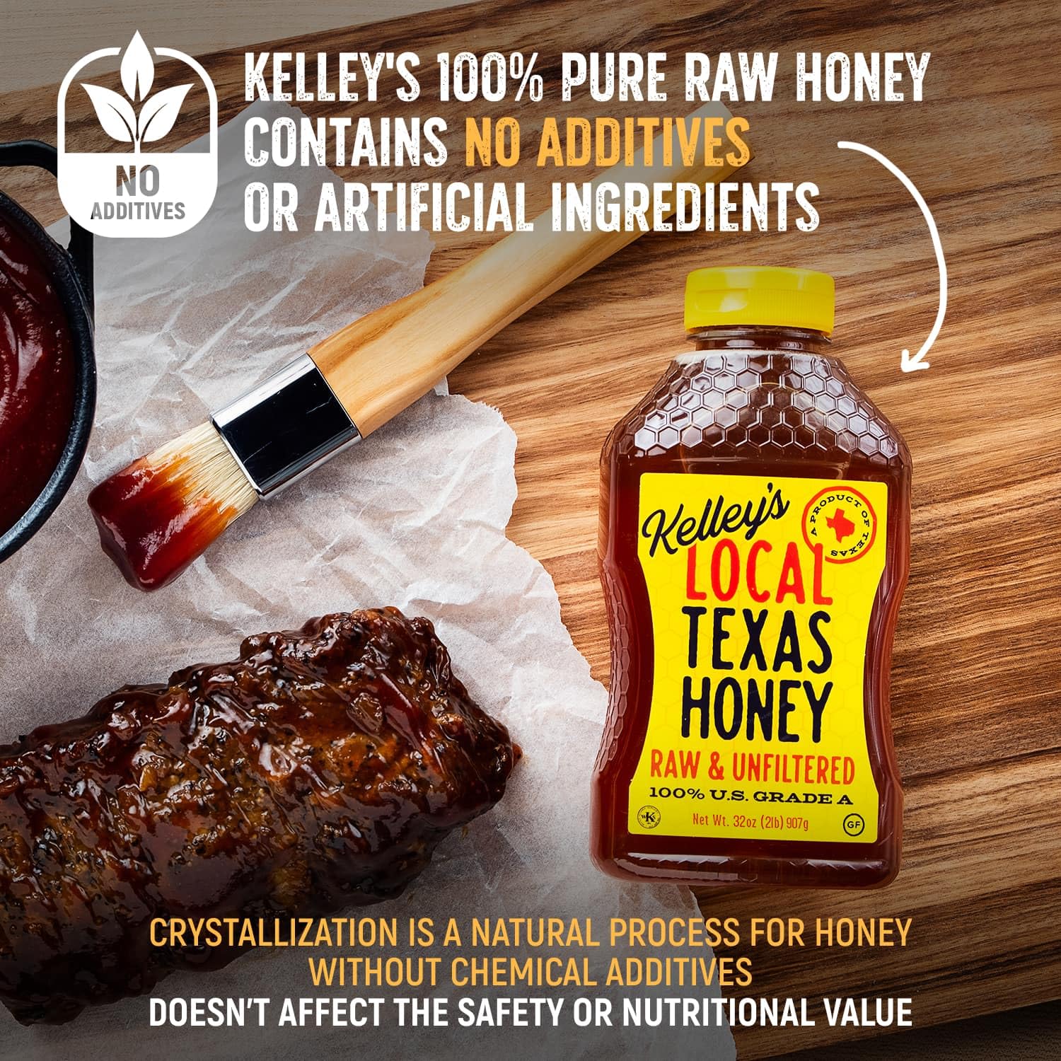Kelley's Local Texas Raw & Unfiltered Raw Honey, Pure Honey, (32 ounce)