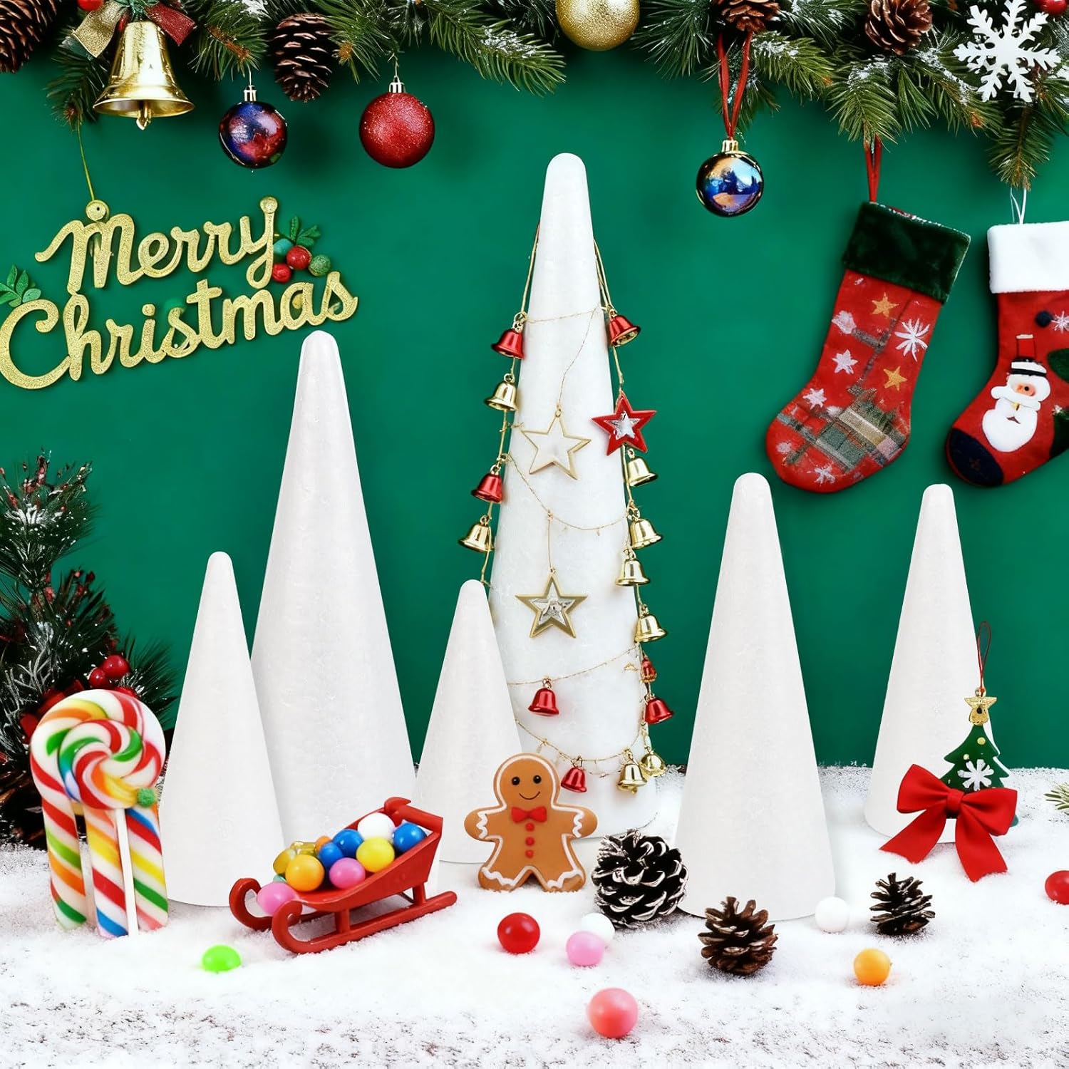 CCINEE 6 Packs Foam Cones for Crafts, Assorted Polystyrene Floral Foam Cones for Christmas Tree Gnomes Art and Craft School Activity Wedding Home Table Centerpieces Decorations